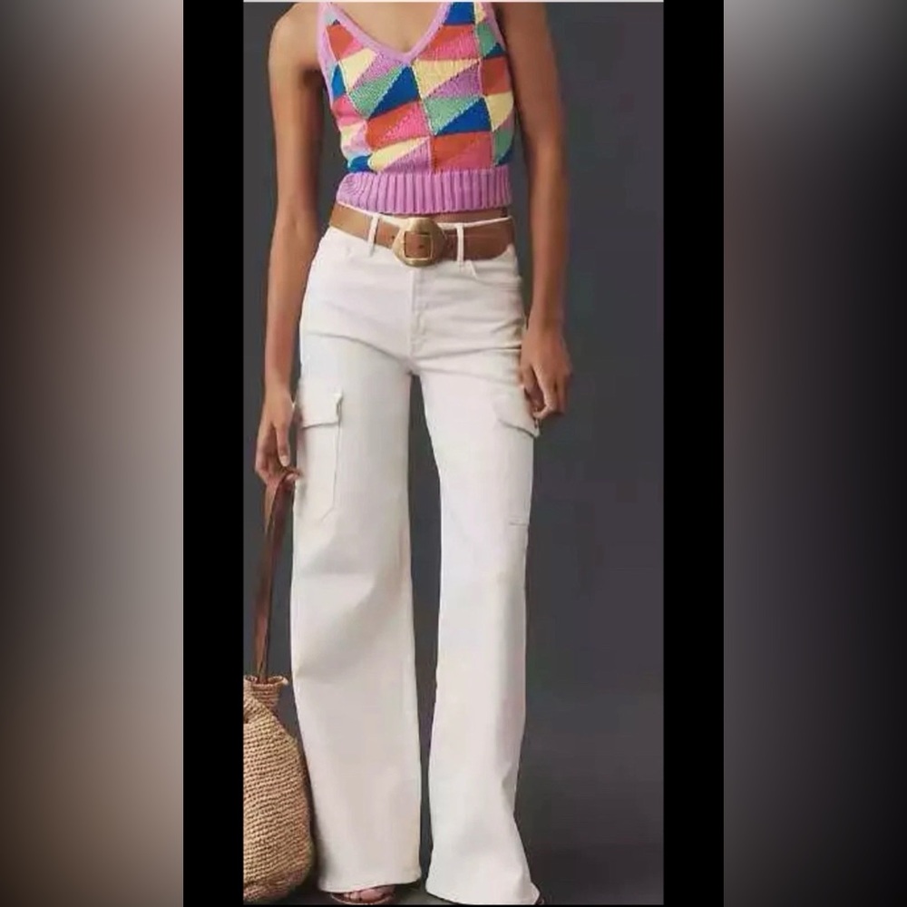 MOTHER Cream Wide-Leg Cargo Jeans